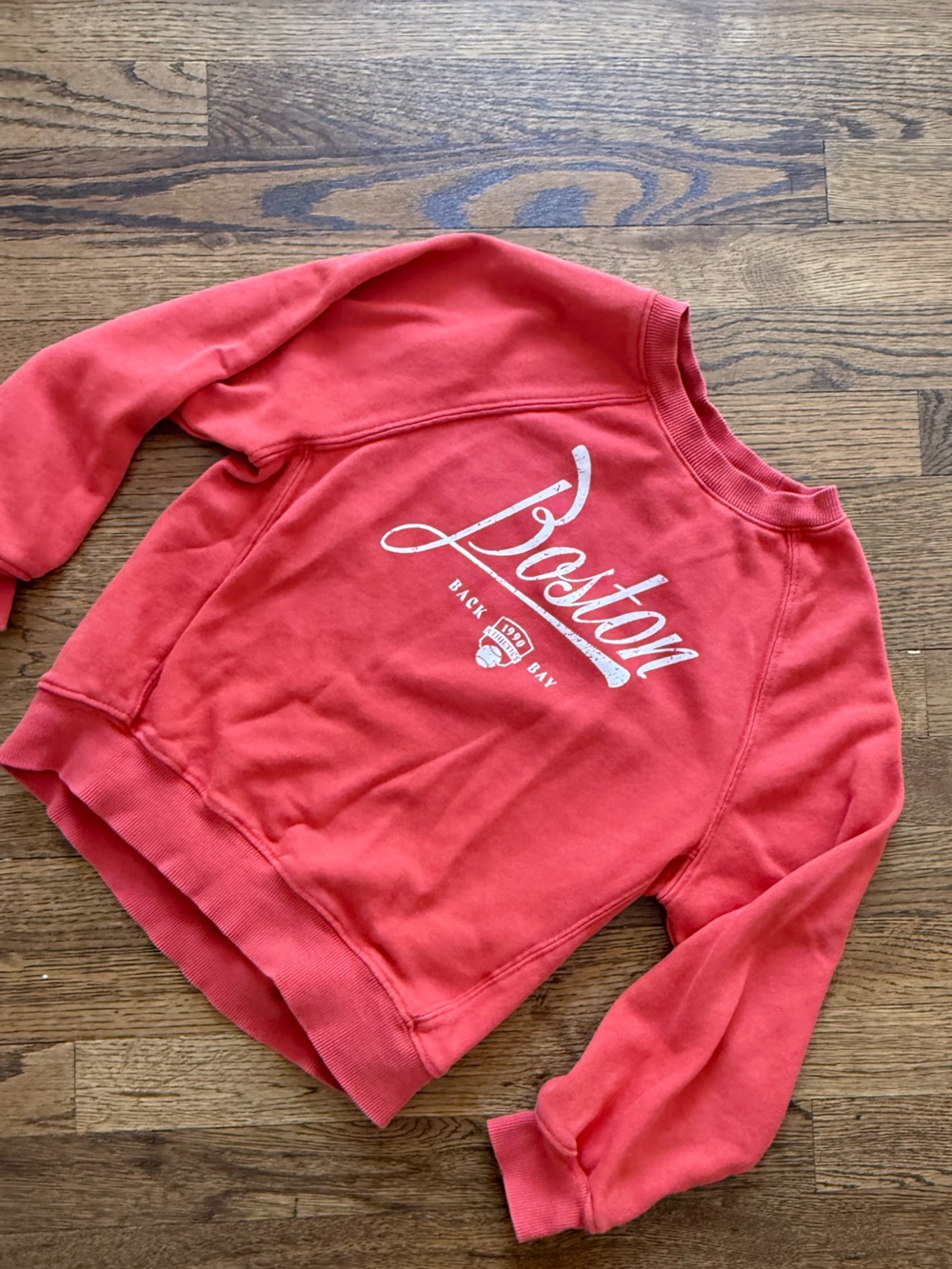 H&M Coral Crewneck Sweatshirt with Boston Graphic